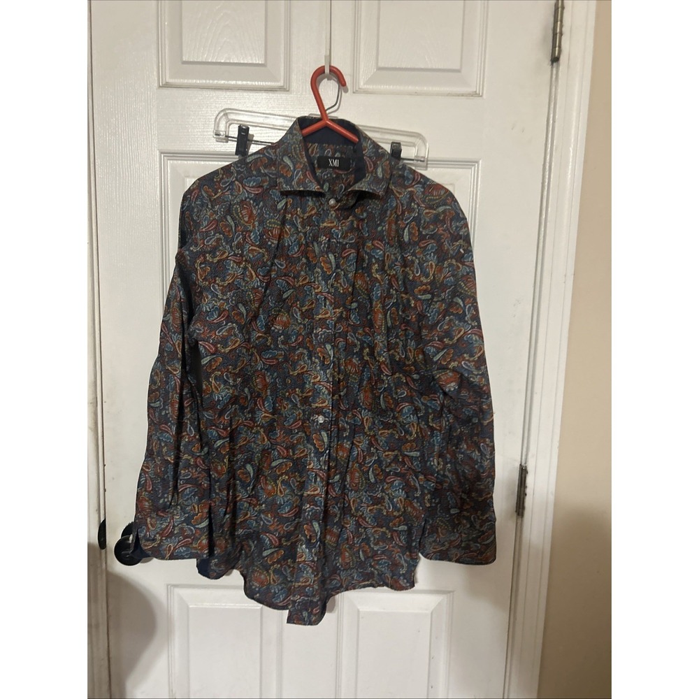XMI MEN'S  COLORFUL BLUE PAISLEY  DESIGN SHIRT SIZE XL